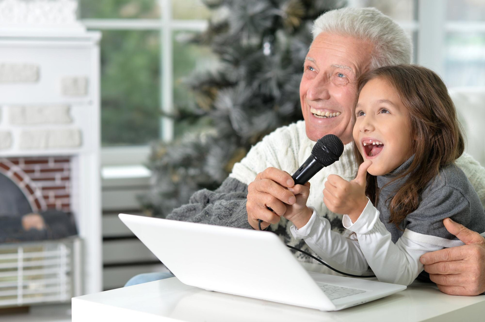 Grandparents enjoying podcast insights